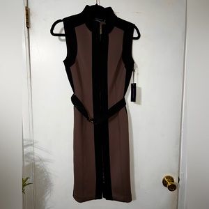Tommy Hilfiger | Taupe & Black scuba zip up dress with belt Sz. 4 NWT